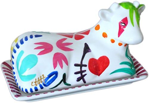 Original birthday present of a Painted Porcelain Cow Butter Dish 'Geo' a Matisse inspired, limited edition design, Gift Boxed for mothers and daughters in law!