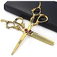 Gold Dragon Professional Hairdressing Scissors - 7/7.5/8 Inch, Gold & Black, 6 Inch 2-Piece Set