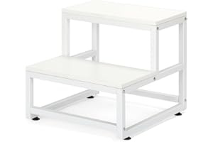 LIANTRAL 2 Step Wooden Step Stools for Adults Kids, Heavy Duty Stepping Stools Step Stools for High Beds, Non-Slip Bedside Foot Stool with 500 Lbs Capacity, Kitchen, Bed, RV Step, White