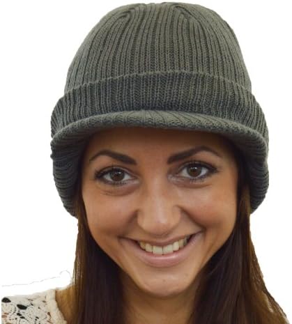 Euro Peaked Beanie Knitted Hat with Peak in 6 Colours Winter Beany
