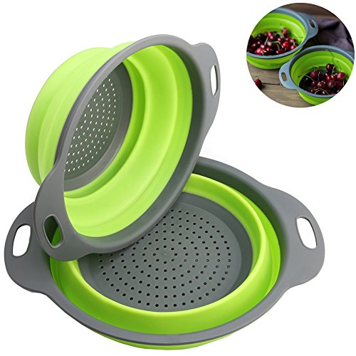 Xuanlan Collappsible Silikon Colander / Sieb Falten Küche Obst Gemüse Korb, enthält 2 Größen 8 und 9,5 Zoll (Grün)