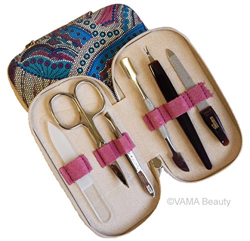 VAMA Beauty Luxury Leather Ladies Manicure Travel Set with Solingen Tools