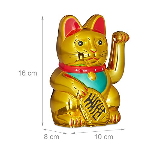 Relaxdays Maneki Neko Winkekatze, Glücksbringer, 16 cm, gold - 2