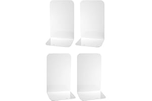 Deefongo Pack of 4 Bookends, 20.5 x 13.5 x 9.3 cm, Metal Bookends, White Bookend for Office, School, Home, Library