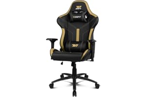 DRIFT GAMING DR350 – Silla Gaming Ergonómica Profesional con Reposabrazos 4D, Cojines Lumbar y Cervical, Inclinable 135º, Ruedas Silenciosas – Negra/Gold