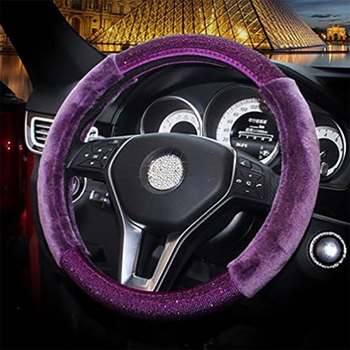 RUIRUI Winter Warm Comfort Plush Steering Wheel Cover with Bling Bling Rhinestone Handcraft For Lady , violet