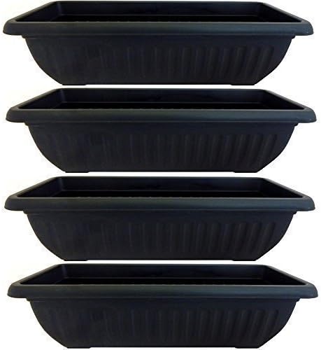 4 RECTANGULAR 70cm LARGE BLACK GARDEN PATIO RESIN TROUGH PLANTER SET FLOWER PLANT POT