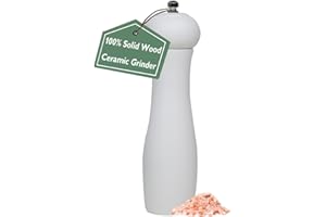 ManGotree Molinillo de Pimienta y Sal de Madera Hecho a Mano - Mecanismo de Cerámica Ajustable 8 Pulgadas, Molinillo Dual para Cocina Profesional (Blanco, 1 Unidad)