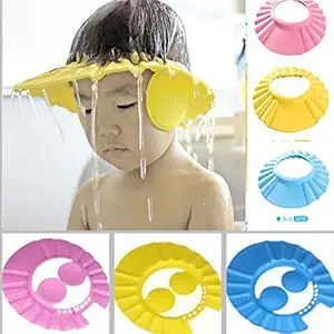 TwinZone Adjustable Baby Shower Cap New Soft Bathing Baby Wash Hair Eye Ear Protector Hat for New Born babies Boys Girls (Multicolor)