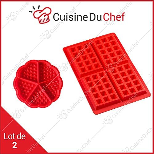 &amp; # x272e; cuisineduchef &amp; # x272e; Waffles Silicone Moulds Set of 2 | Rectangular &amp; Heart | Used in the Oven &amp; Grill | Ideal for Recipe Salty &amp; Sweet Brussels, Liège | Quality Waffle professionnell