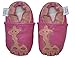 Soft Leather Baby girl Shoes with Suede Soles by Dotty Fish Pink Giraffe design - 6-12 months