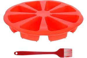 Fanomini Silicone Baking Mold, 8 Cavity Non-Stick Cake Pan Mold with Brush Heat Resistant Triangle Cake Mould DIY Baking Tool for Pizza Brownies Muffins Scottish Scone Cornbread Soap (Red)