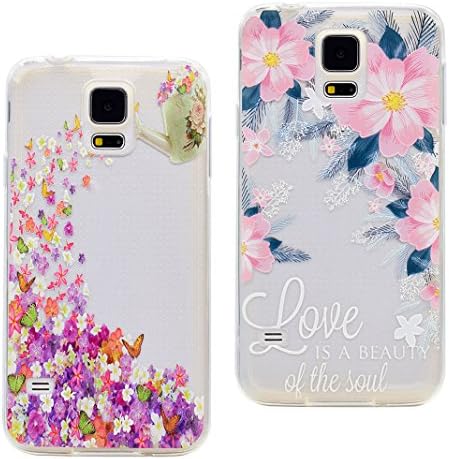 [2 Pack] Galaxy S5 Case, Samsung 3D Painted Shell Covers, Asnlove Transparent Protective TPU Silicone Acrylic Ultra Thin Soft Back Case Lightweight Bumper with Lanyard for Samsung Galaxy S5