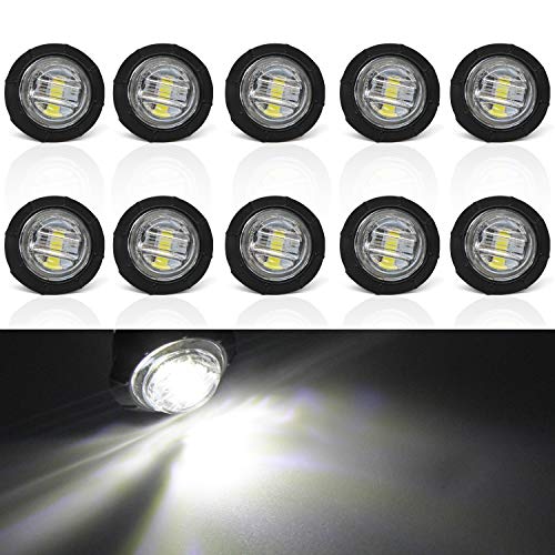 Luz lateral del camión LED,YuanGu 3/4" Luz de Marcador del camión LED Ronda Marcador lateral luz Blanco 10V-30V Impermeable para Remolque,Camión Luces Posicion(10 Pcs)