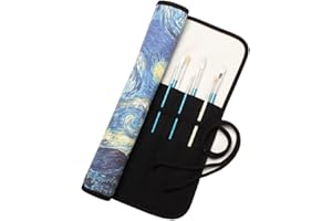 AMOYIE abaría Porta Pennelli Arrorolabile, Borsa Organizzatore in Tessuto per Pennelli da pittura, Contenitore per Pennelli, 20 fori blu