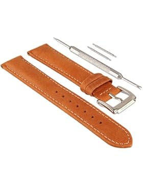 Beauty7 18mm Braun Echtleder Uhrarmband Uhrbandmit gleichfärbiger Rahmennaht silberen Schließe Schnalle Dornschließe...