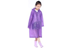DISINO Kids Waterproof Rain Coat, Clear EVA Rain Poncho with Hood for Girls Boys, Toddler Rainwear Rain Jacket Cape, Reusable Children Raincoat for Outdoor Climbing Cycling Hiking Camping