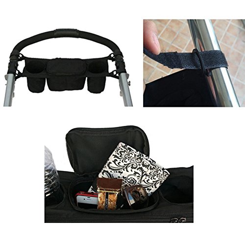 JUNGEN Kinderwagen Organizer Kinderwagen Zubehör Universal schwarz Baby Wickeltasche Kinderwagen Buggy Becherhalter passend für die meisten Kinderwagen - 4