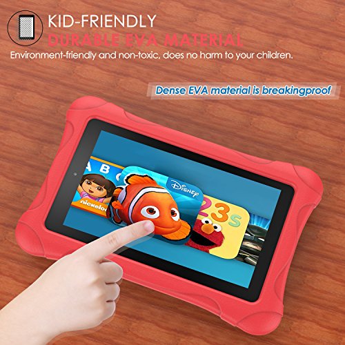 MoKo Fire 7 2015 Hülle – Superleicht EVA Stoßfest Kinderfreundlich Kinder Schutzhülle für Amazon Fire 7.0 Zoll (5. Generation – 2015 Modell), Rot - 2