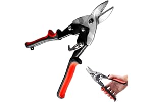 D.A.Y. REPUBLIC Aviation Tin Shears - Tin Snips, Metal Cutters, Spring Loaded Vinyl Handles, 25cm / 10", Carbon Steel Jaws Cuts Through Aluminium, Leather, Rubber, Metal and More, Wire Cutting Scissors