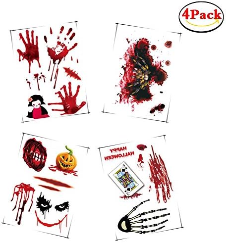 Halloween Scar Temporary Tattoos Stickers Bleeding Wound Waterproof for Cosplay Stickers Costume or Halloween Party (4pcs)