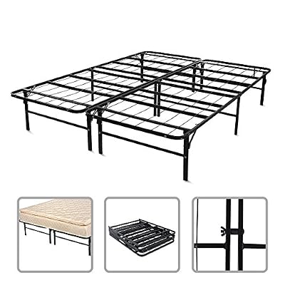 Todeco Structure de lit - Sommier ergonomique en métal 2 places XXL 200x148x36cm - Pliant et séparable - Couleur noire