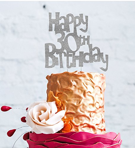 lissielou Happy 30th Birthday Kuchen Topper Glittery Silver