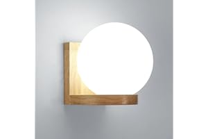 DELIPOP Applique Murale Intérieure Bois, Vintage Lampe Murale avec Abat-jour en Verre, Moderne Minimaliste E27 Luminaire Mural pour Chambre Salon Couloir Bureau Escalier Restaurant