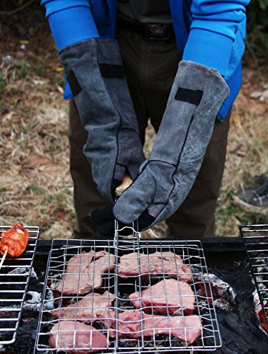 OZERO 932° Ultra Extreme Hitze Grill Handschuhe für Raucher, Backofen & Outdoor Grill Schweißhandschuhe Leder BBQ Grillgloves - 7