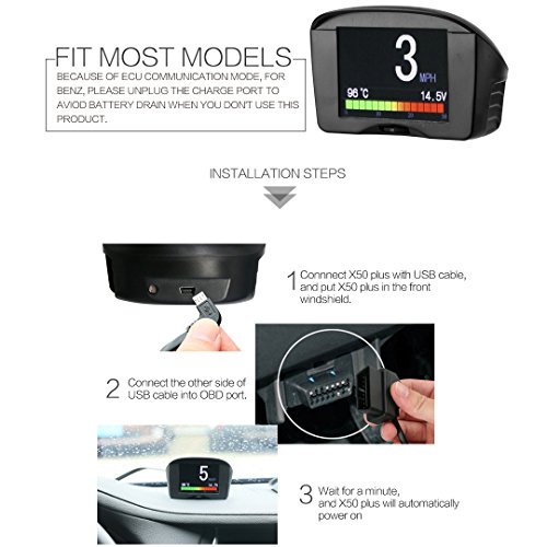 autool Auto OBDII Digital kmh/MPH Tachometer & Overspeed Alarm Auto gemeinsamen Fault Code Scanner Wasser Temperatur Messgerät Mit LCD Display für 12 V die meisten Benzin und Diesel Fahrzeuge - 5