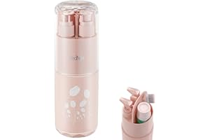 Meiyijia Tazze da viaggio, tazza di spazzolino da denti, portaspazzolino da denti, 2 x 45 ml, flacone pompa dispenser di sapone, specchio, pettine, per campeggio viaggi d'affari (rosa)