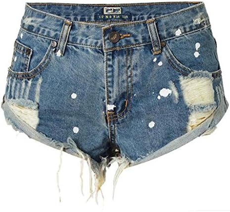 Wgwioo Hip Hop Personality Irregular Paint Point Big Curling Worn Wash Old Medium Waist Denim Shorts Party Night Club . Deep Blue . 40