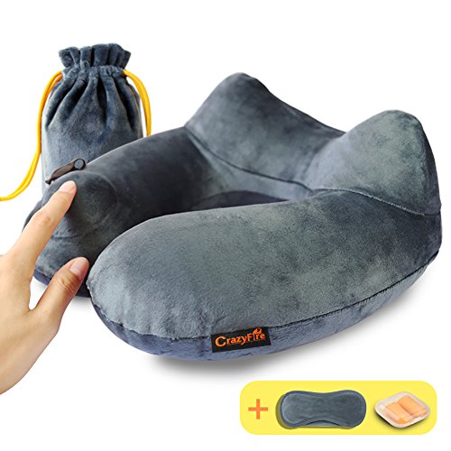 Preisvergleich Produktbild CrazyFire Aufblasbar Nackenkissen, Tragbare Aufblasbares U-förmiges Nackenkissen, Reisekissen Kissenautomatisch Bequem für bequemen Schlaf im Flugzeug, Auto oder Zug mit Schlafbrille und Ohrenstöpsel