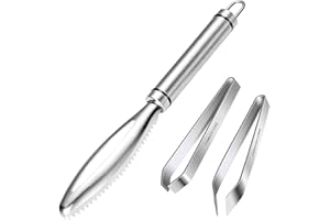 Écailleur De Poisson en Acier Inoxydable, Écailleur à Poisson Professionnel, Fish Scale Scraper, Dissolvant D'écailles de Poisson avec À Os en Acier Inoxydable Gadget de Cuisine Pelles à poisson