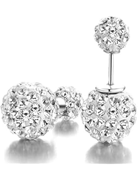 Kim Johanson 1 Paar Damen Kristall Disco Shamballa Kugel 925 Sterling Silber Ohrringe Ohrstecker inkl. Geschenkverpackung