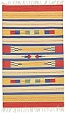 90 x 150 cm Alfombra de tejido reversible tejido 100% material orgánico con tintes vegetales.Tapete. 3' x 5' Multicoloured Indian Cotton Kilim Area Rug, Style: 1978