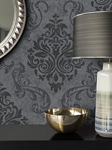 NEWROOM Barock Tapete Schwarz Vliestapete Grau Barock, Modern, Natur schöne moderne und edle Design Optik , inklusive Tapezier Ratgeber - 3