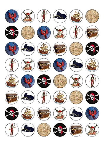 48 rondes comestibles Papier Cake Toppers décorations de Pirate