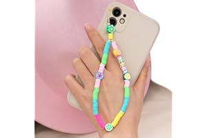 SURAKEY Dragonne de Téléphone Portable - Étoile du visage souriant en Perles avec Pendentif Bracelet Antidérapant Lanière,Acrylique Charme Porte-clés Lanière tour de Poignet Cordon Strap Pour Femmes Filles