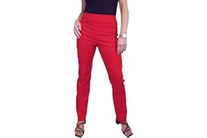 Paulo Due Women's Elasticated Waist Trousers Pull On High Waist Straight Leg Trousers Evening Day Office Work 8-22
