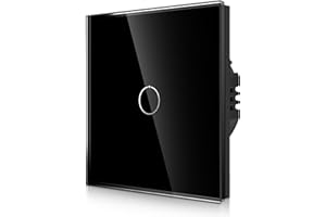 CNBINGO 1-Way Touch Light Switch - Black Wall Switch with Glass Panel and Status LED Backlight - No Neutral Wire Required - 1 Gang