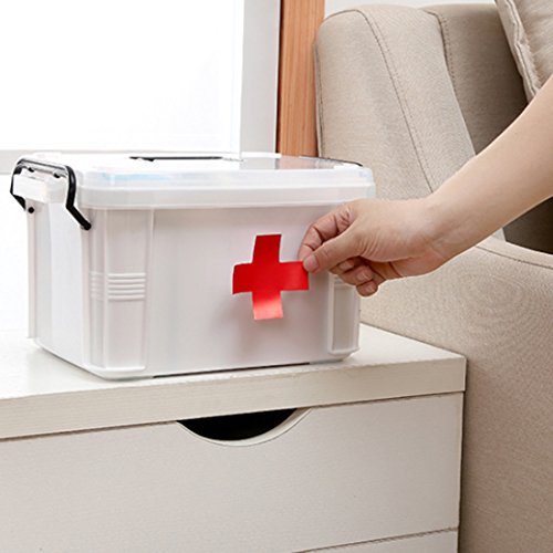 Medizinschränke, iTECHOR Hilfe Koffer Medizin-Box Aufbewahrungsbox Medikamentenbox Arzneimittel-Box Medizinbehälter mit Tragegriff, M(38×28×21cm) - 8