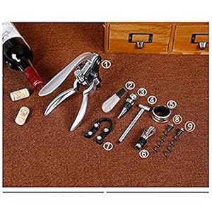 Cooko Wine Opener,Manual Opener set with Aerator, Zinc Alloy Handle Corkscrew ,Deluxe Wine Bottle Opener kit with 9 Pieces ,Elegant Wine Accessories with Dark Cherry Wood Case