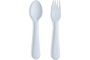 Mushie Set Forchetta e Cucchiaio per Bambini | Set di Posate Riutilizzabili per la Cena | Lavabili in Lavastoviglie e adatti al Microonde | Facili da Impugnare | Fabbricato in Danimarca | Powder Blue