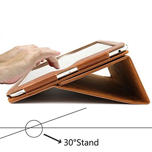 Boriyuan IPad mini 4 Echt Ledertasche Smart Cover Leder Hülle Case aus echtem Leder im Bookstyle mit Standfunktion, Auto Sleep Wake up und Fach für Kreditkarten für Apple New iPad Mini 4 2015, Displayschutzfolie inklusive(Braun) - 5