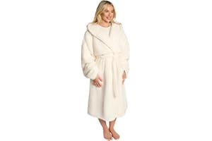 OHS Womens Dressing Gowns Teddy Fleece, Warm Cosy Fluffy Dressing Gown Bathrobes Women Hooded Luxury Oversized Ladies Mens Dressing Gown, One Size