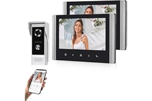 QttyElok Sistema de Intercomunicador de Vídeo WiFi Tuya para Casa, Timbre de Cámara Vídeo 1080P HD con 2 Monitores Pantalla IPS de 7 zoll, Visión Nocturna IR, Grabación, Audio Bidireccional