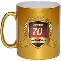 Glückwünsche zum 70. Geburtstag Kaffeebecher Gold Personalisierte Geschenkidee