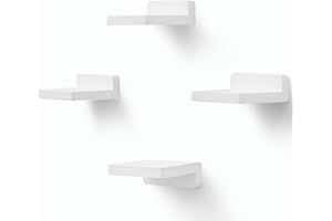 PHOENANCEE Small Floating Shelves for Wall, Set of 4, Wooden Square Shelf for Small Objects, Hanging Mini Shelf Decoration for Bedroom, Living Room,10.2cmX10.2X4cm(Rustic White)