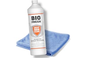 CHIMP TOOLS PREMIUM CAR CARE PRODUCTS Akut SOS Clean BIO FRESH Biologischer Breitband-Geruchsentferner 1L - Enzymreiniger, beseitigt biologisch alle Arten von organischen Gerüchen wie Tierurin, Fäkalien, Müll + Gratis Mikrofasertuch